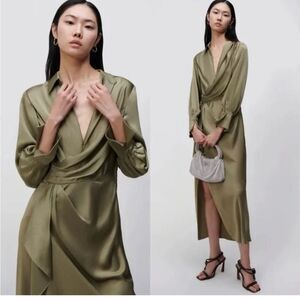 Jonathan Simkhai The Talita Draped Front Midi Dress in willow size 8 NWT $645